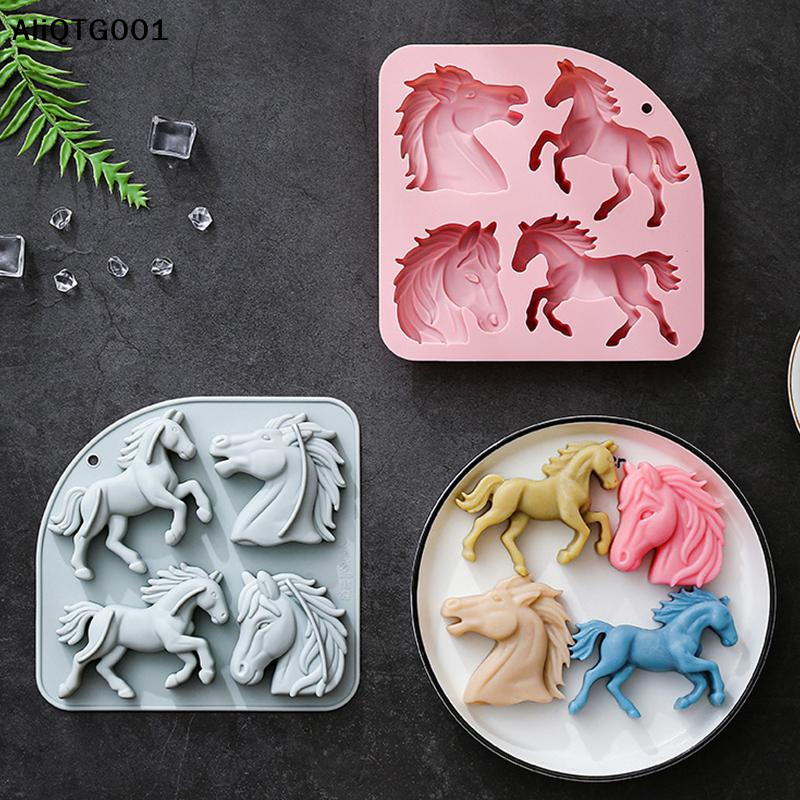 Kitchen Appliances For Baking - 4-Cavity 3D Horse Silicone Mold for